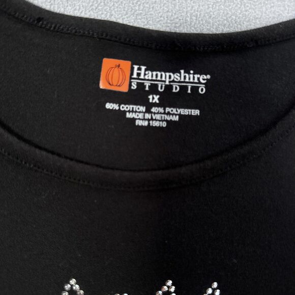 Halloween Rhinestone Cat Shirt Womens 1X 3/4 Sleeve Top Sparkly Cat Lover - Picture 7 of 11